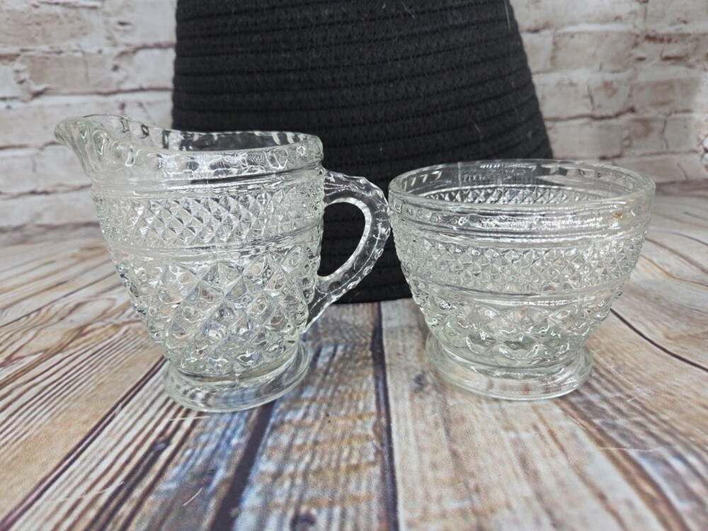 Vintage Anchor Hocking Wexford Clear Glass Sugar Bowl and Creamer Set No Lid